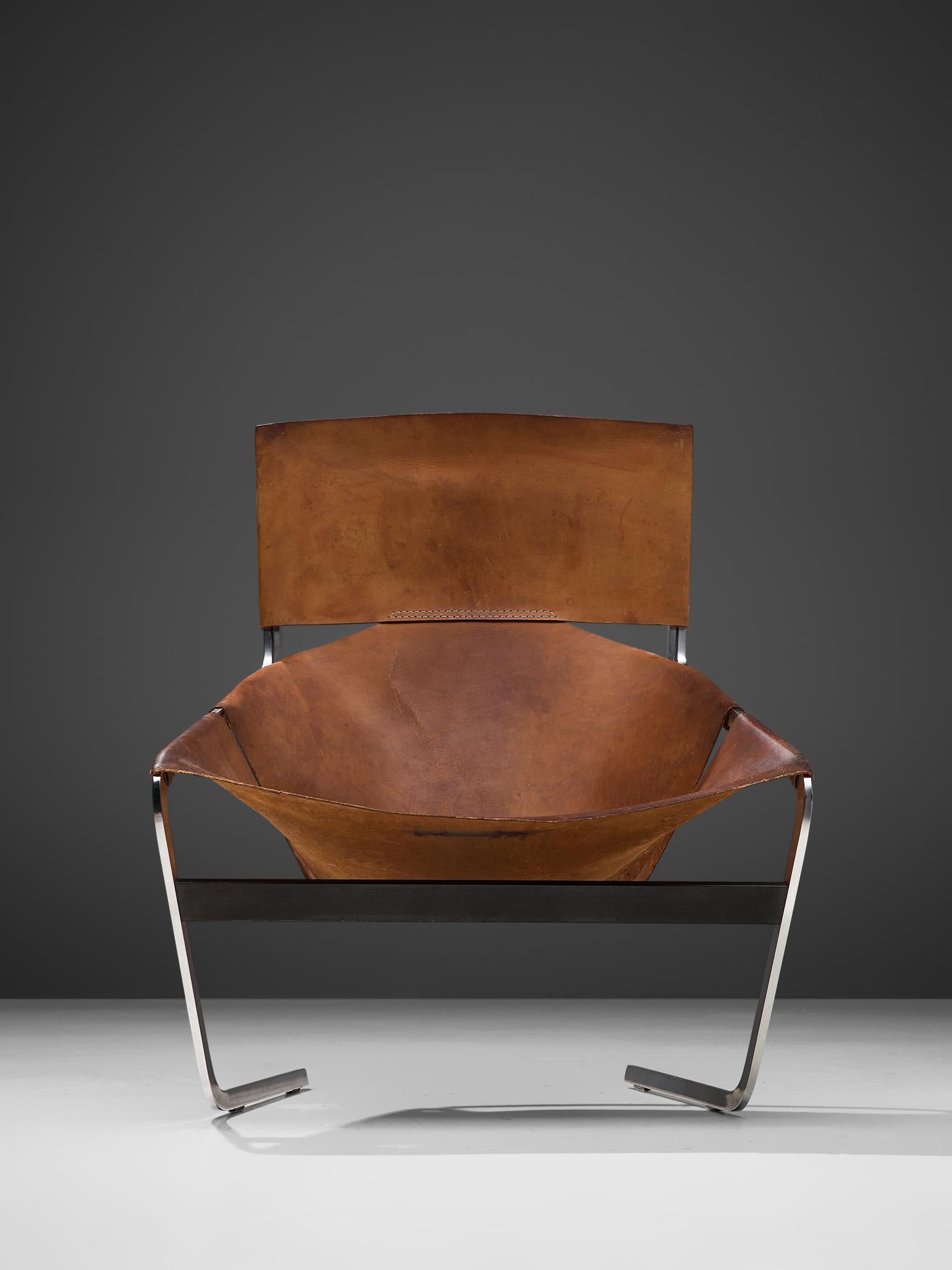 Pierre Paulin's F-444 Easy Chair in Patinated Cognac Leather In Good Condition In Waalwijk, NL