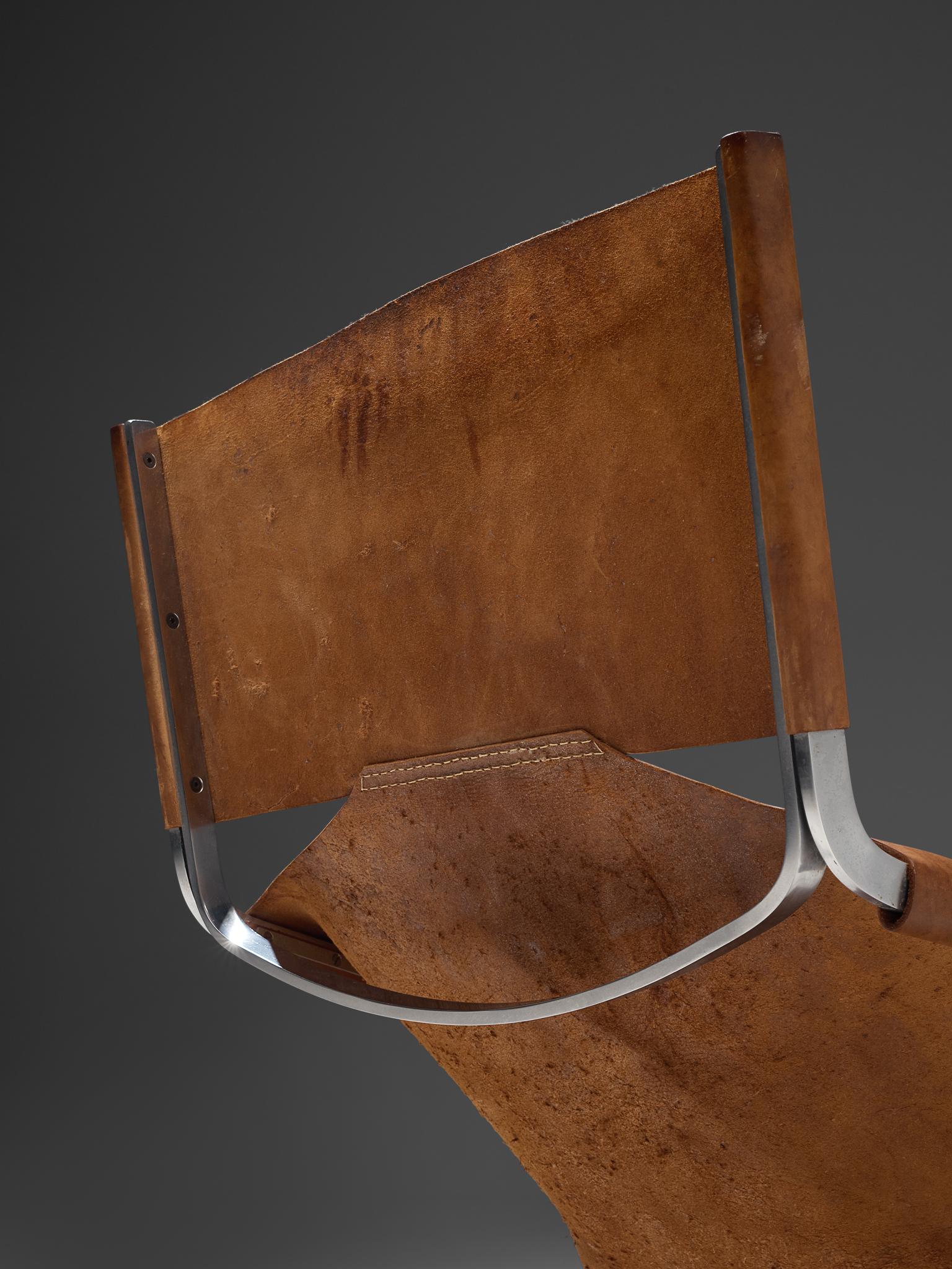 Steel Pierre Paulin's F-444 Easy Chair in Patinated Cognac Leather