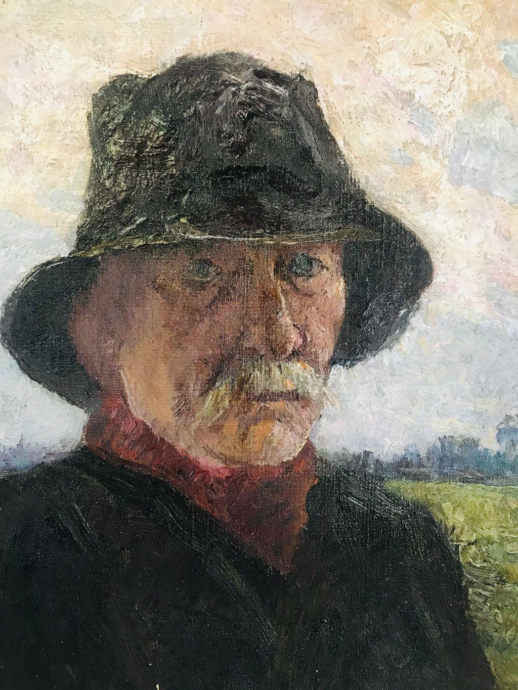 Pierre Paulus Portrait of Man in Hat Oil on Canvas For Sale 1