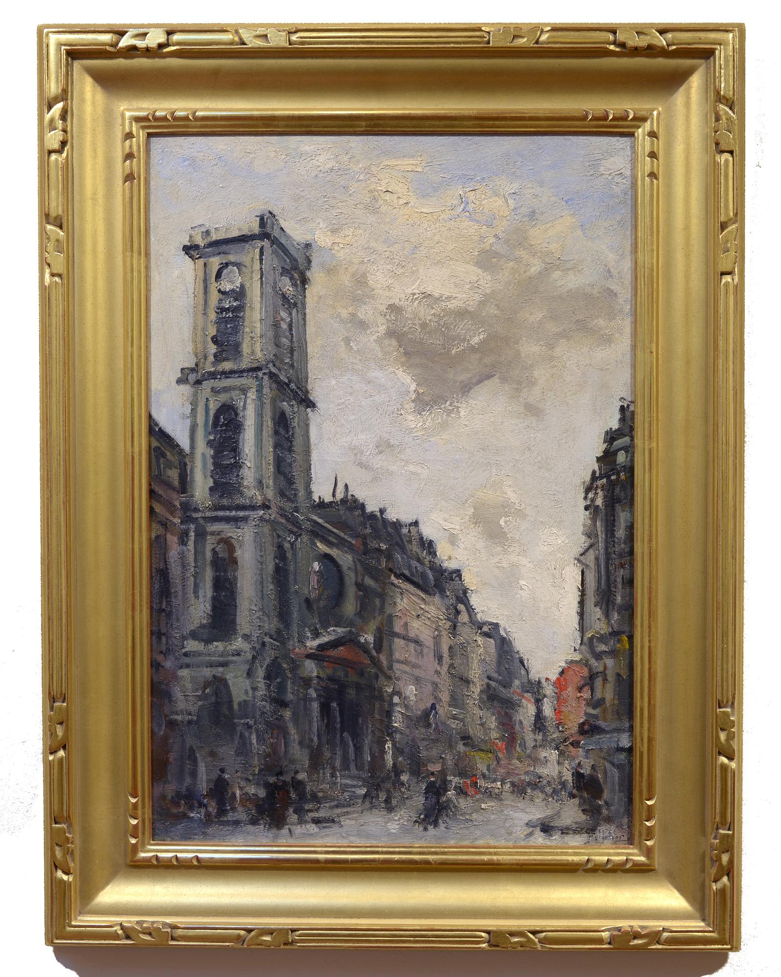 Paris, paysage urbain, début du 20e siècle, huile impressionniste - Painting de Pierre Pelletier