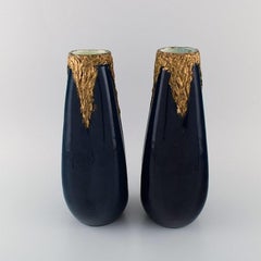 Paire de vases anciens en céramique émaillée Pierre Perret pour Vallauris