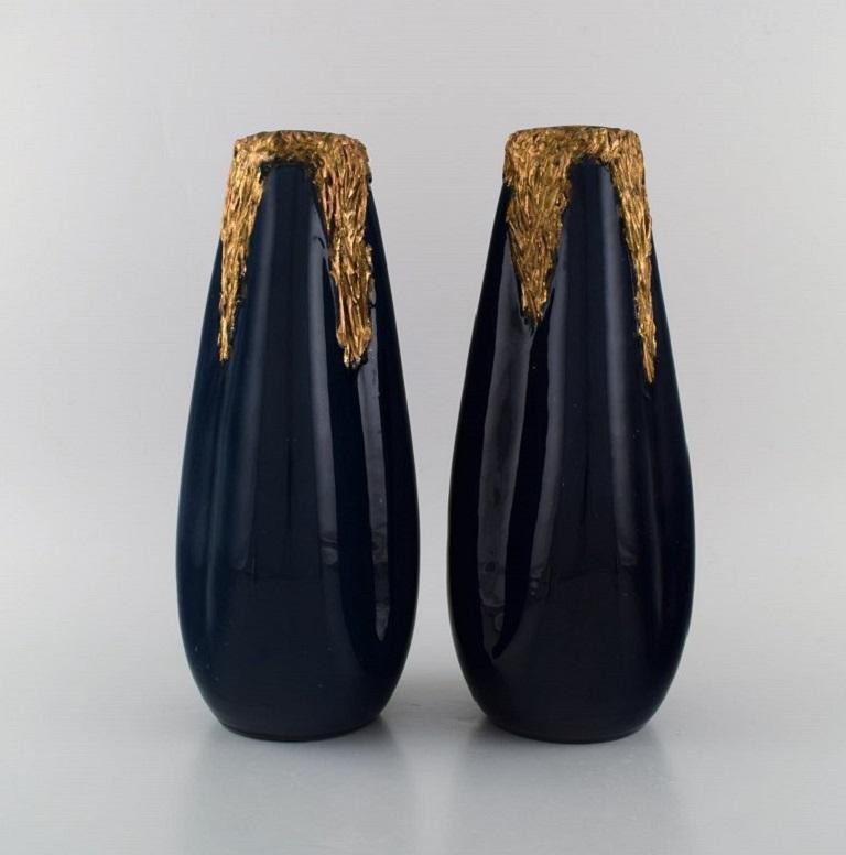 French Pierre Perret for Vallauris, a Pair of Antique Vases in Glazed Ceramics For Sale