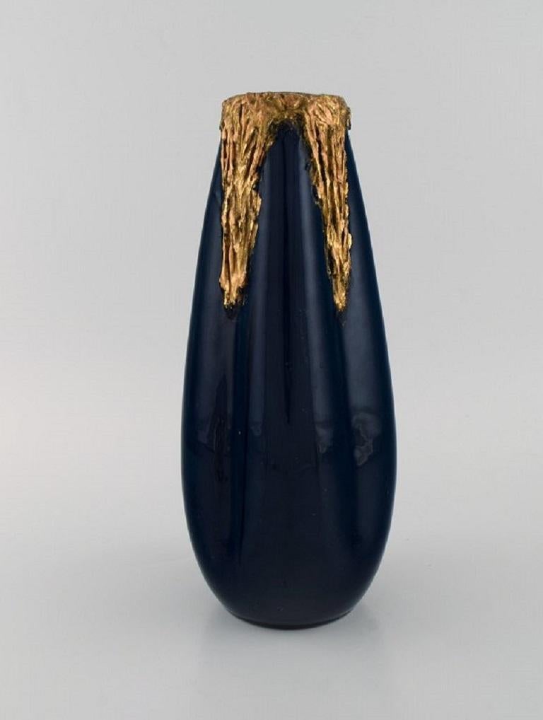 Pierre Perret for Vallauris, a Pair of Antique Vases in Glazed Ceramics In Excellent Condition For Sale In Copenhagen, DK