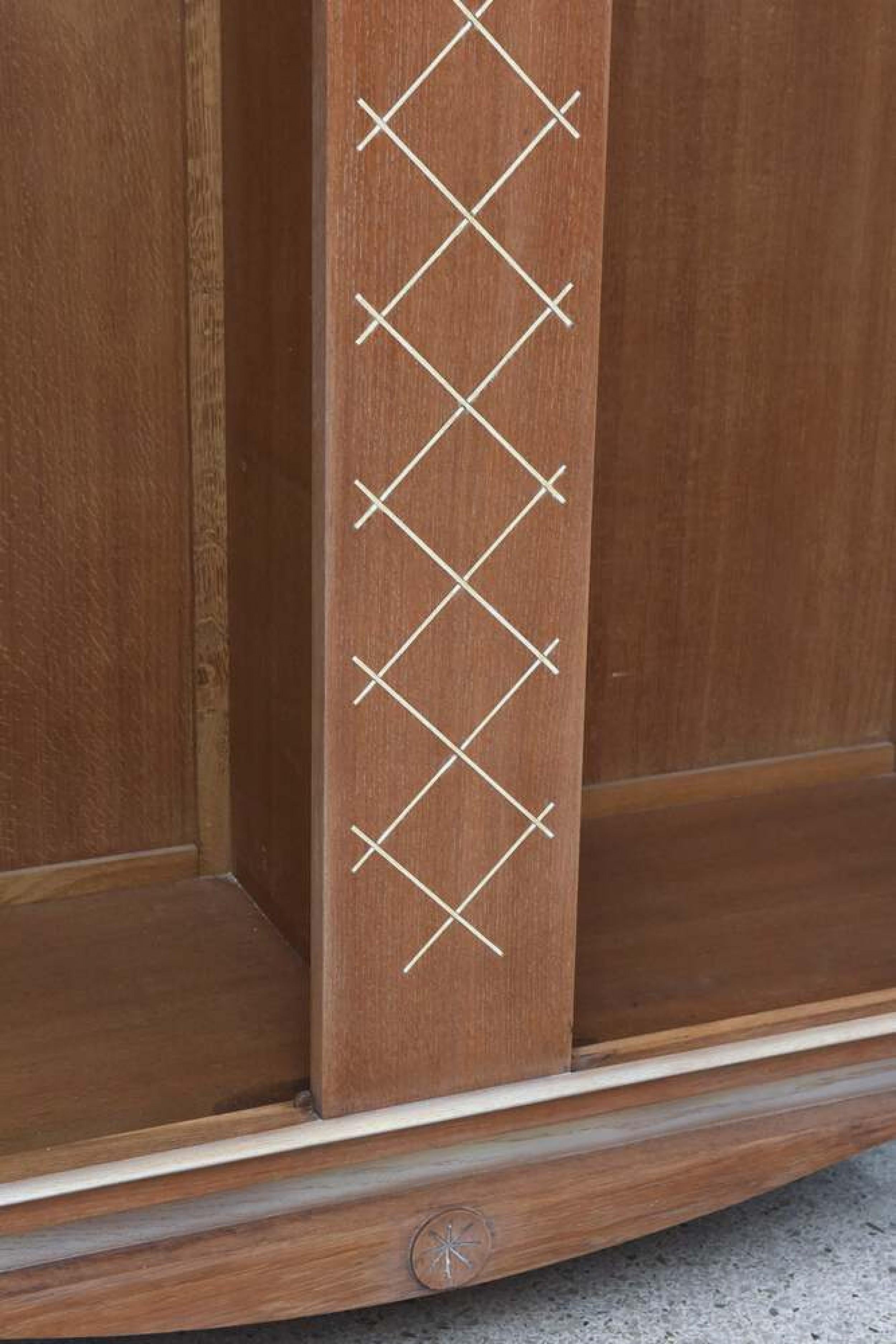 Pierre Petit Midcentury French Modern Limed Oak and Parchment Tall Cabinet In Good Condition For Sale In New York, NY
