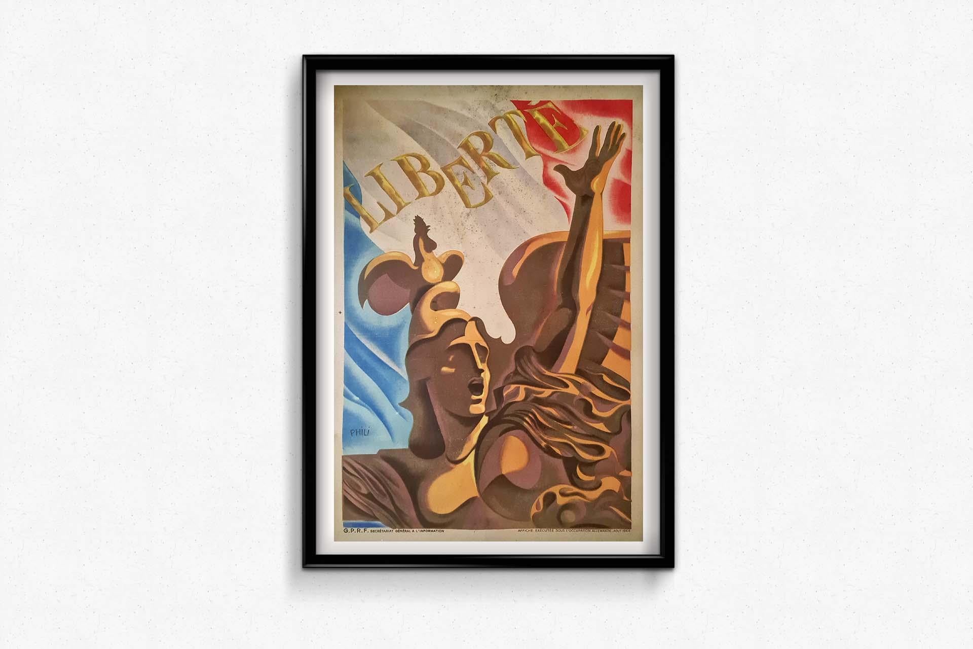 1944 Originalplakat des Zweiten Weltkriegs von Phili - Liberté (Freiheit) im Angebot 2