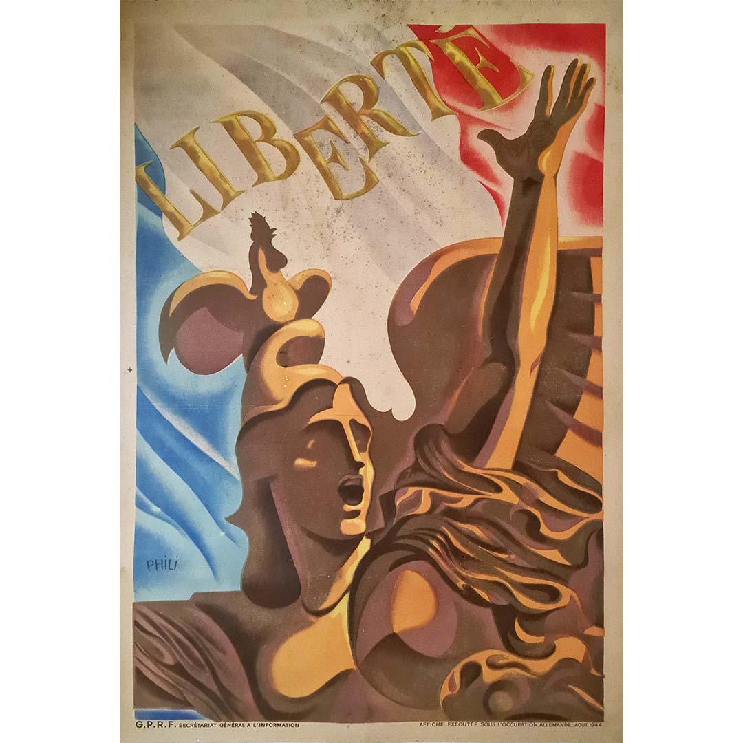 1944 Originalplakat des Zweiten Weltkriegs von Phili - Liberté (Freiheit) – Print von Pierre Philippe Amédée Grach ( Phili )