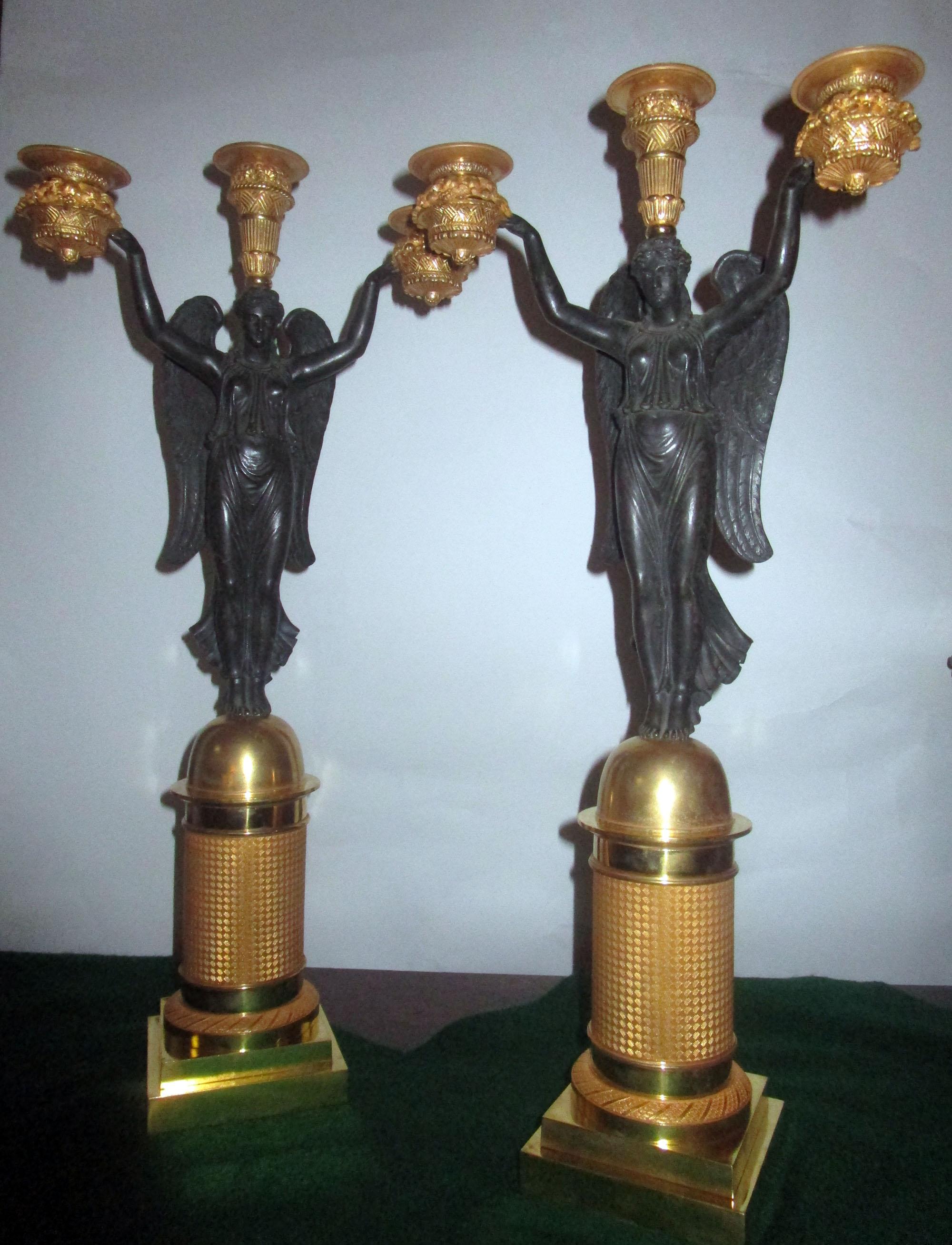Pierre-Philippe Thomire Attributed French Empire Gilded Bronze Candelabra, Pair 6