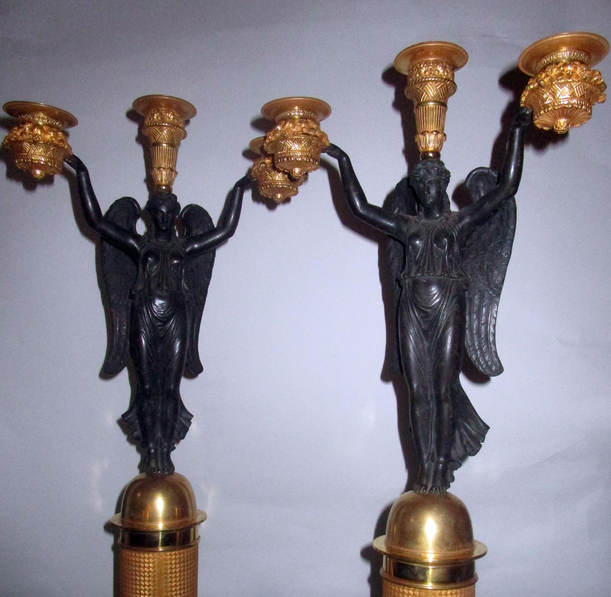 Pierre-Philippe Thomire Attributed French Empire Gilded Bronze Candelabra, Pair 9