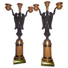 Pierre-Philippe Thomire Attributed French Empire Gilded Bronze Candelabra, Pair