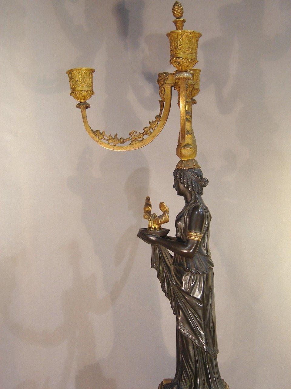 Empire Pierre-Philippe Thomire Attributed Pair of Gilded Bronze Candelabra, France