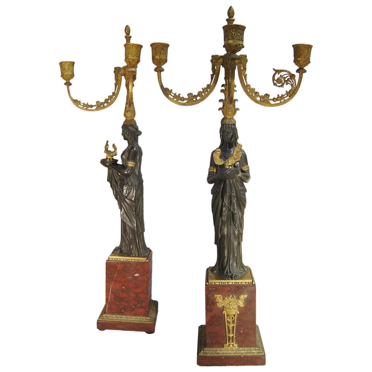Pierre-Philippe Thomire Attributed Pair of Gilded Bronze Candelabra, France