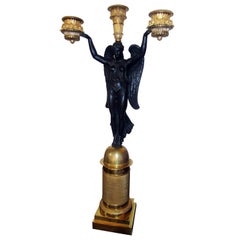 Pierre-Philippe Thomire Attributed Single French Empire Gilt Bronze Candelabrum