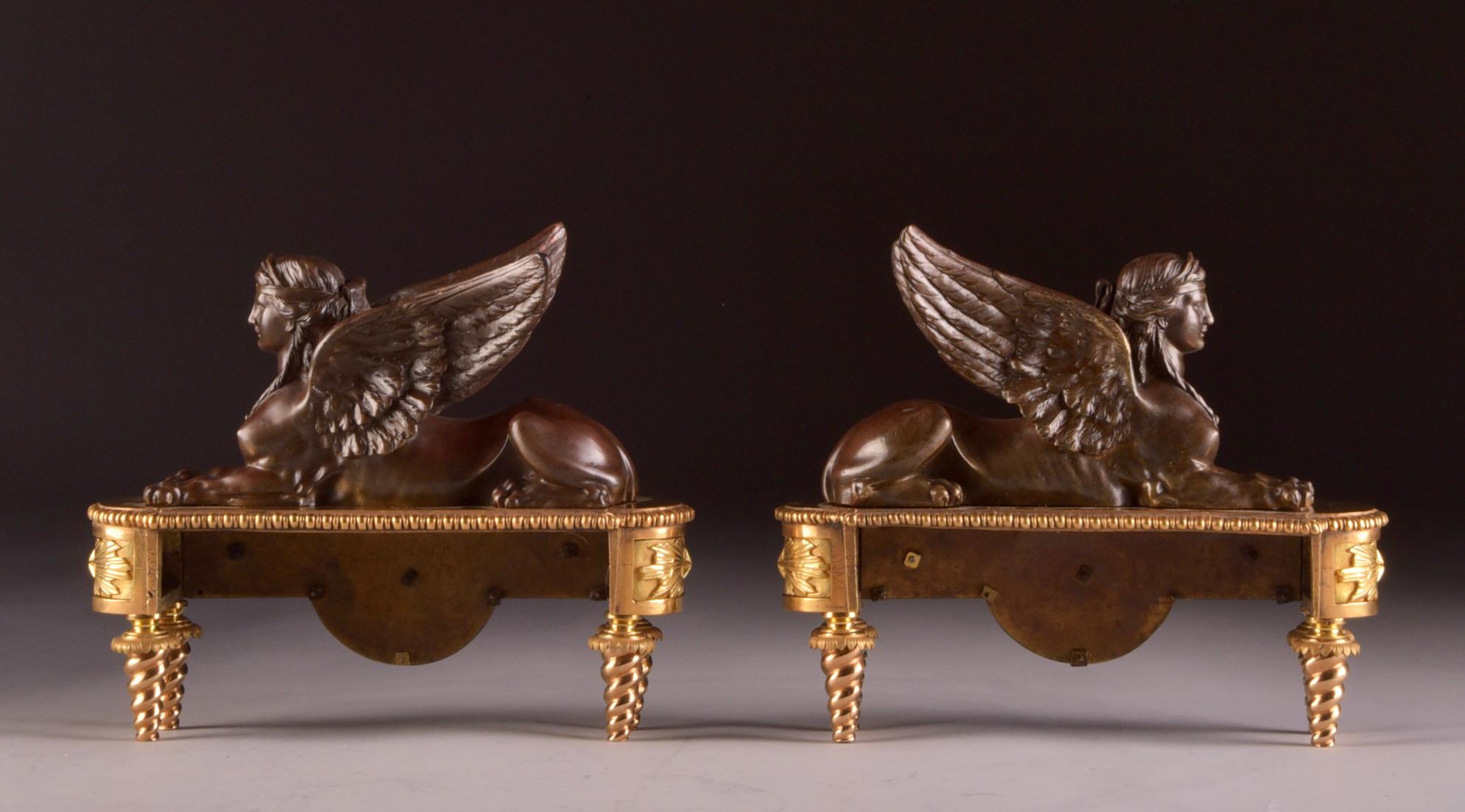 Pierre-Philippe Thomire Pair of Chenets, Decorated with Sphinx 4