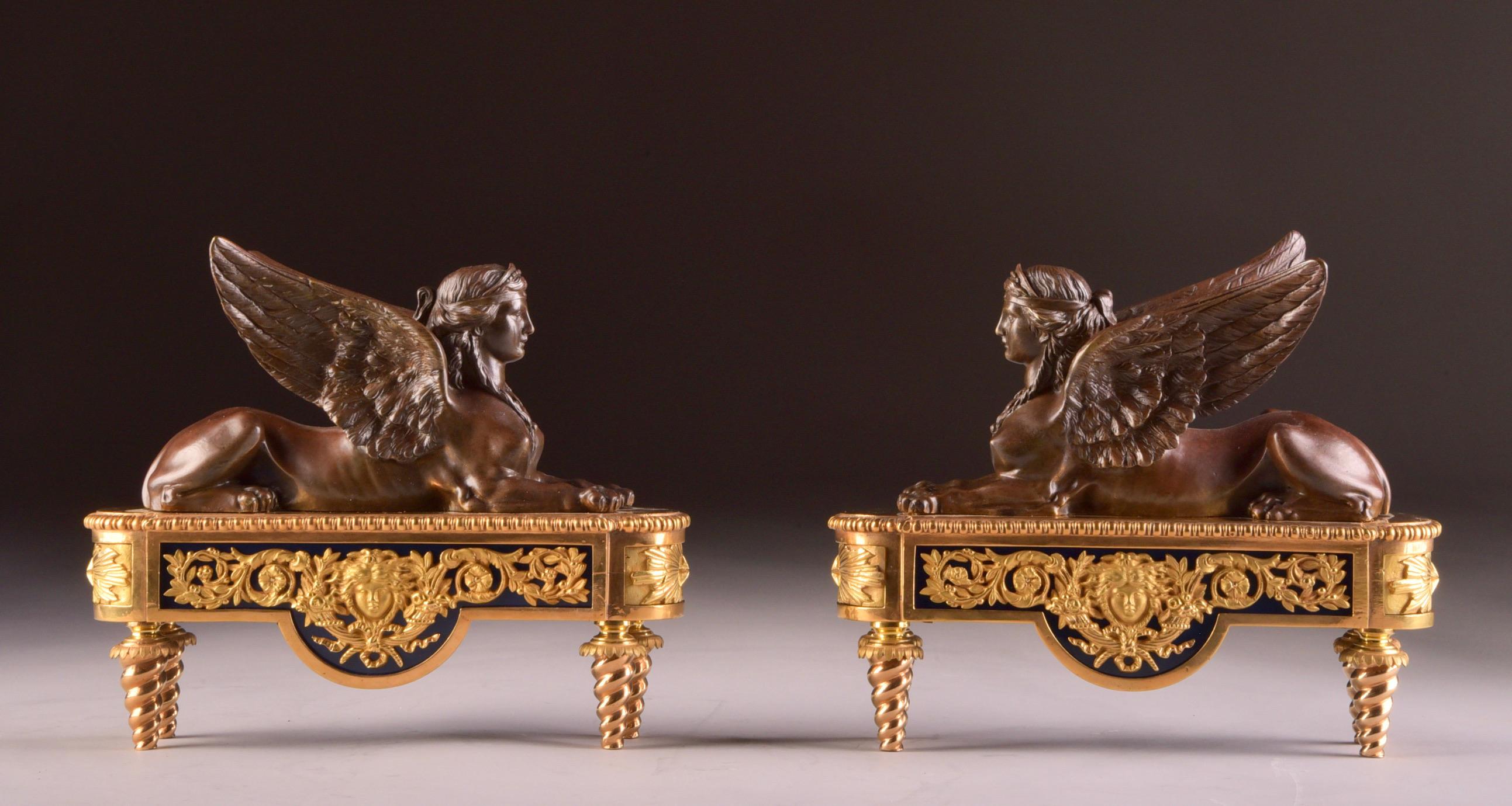 Pierre-Philippe Thomire Pair of Chenets, Decorated with Sphinx 10