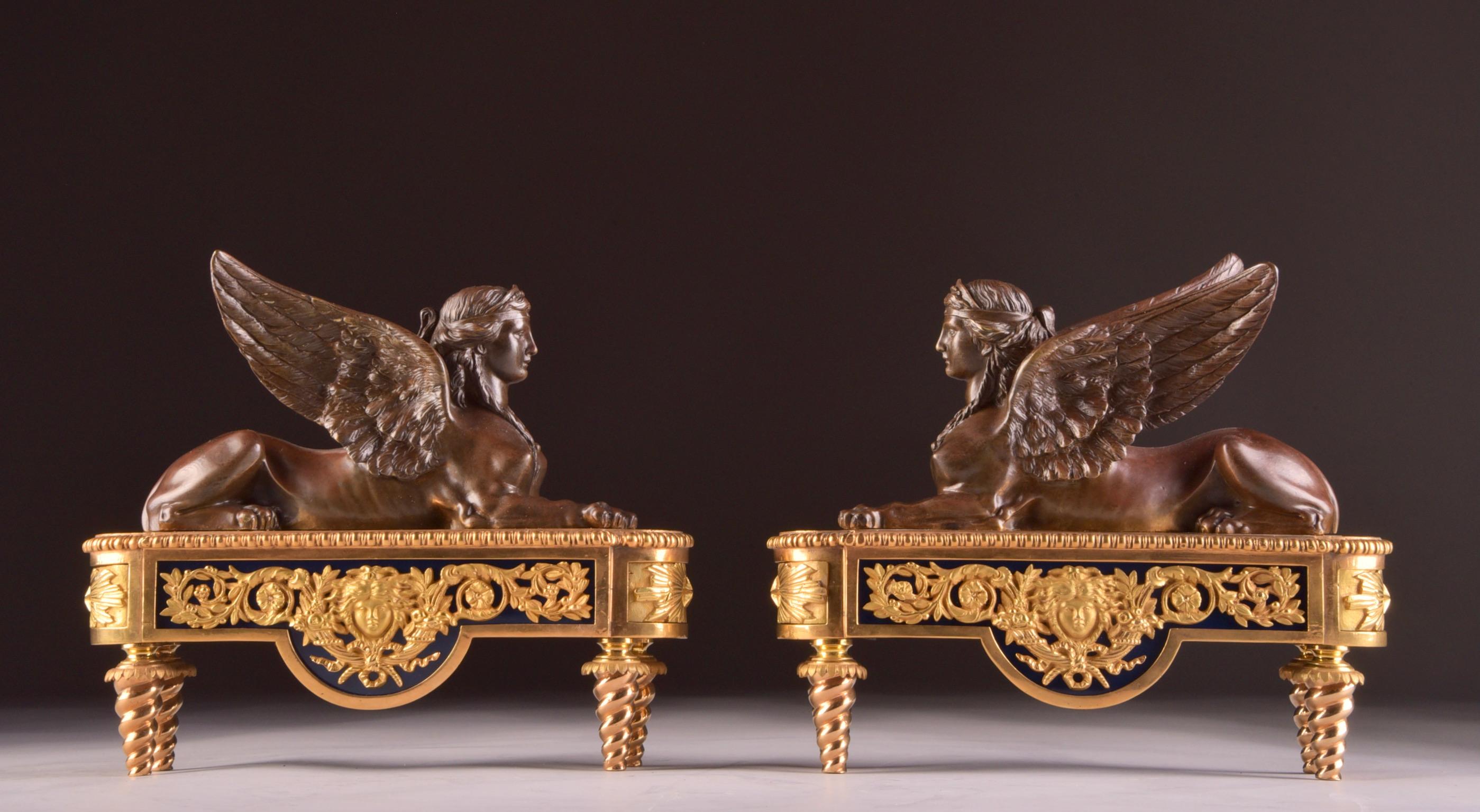 French Pierre-Philippe Thomire Pair of Chenets, Decorated with Sphinx