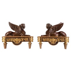 Pierre-Philippe Thomire Pair of Chenets, Decorated with Sphinx