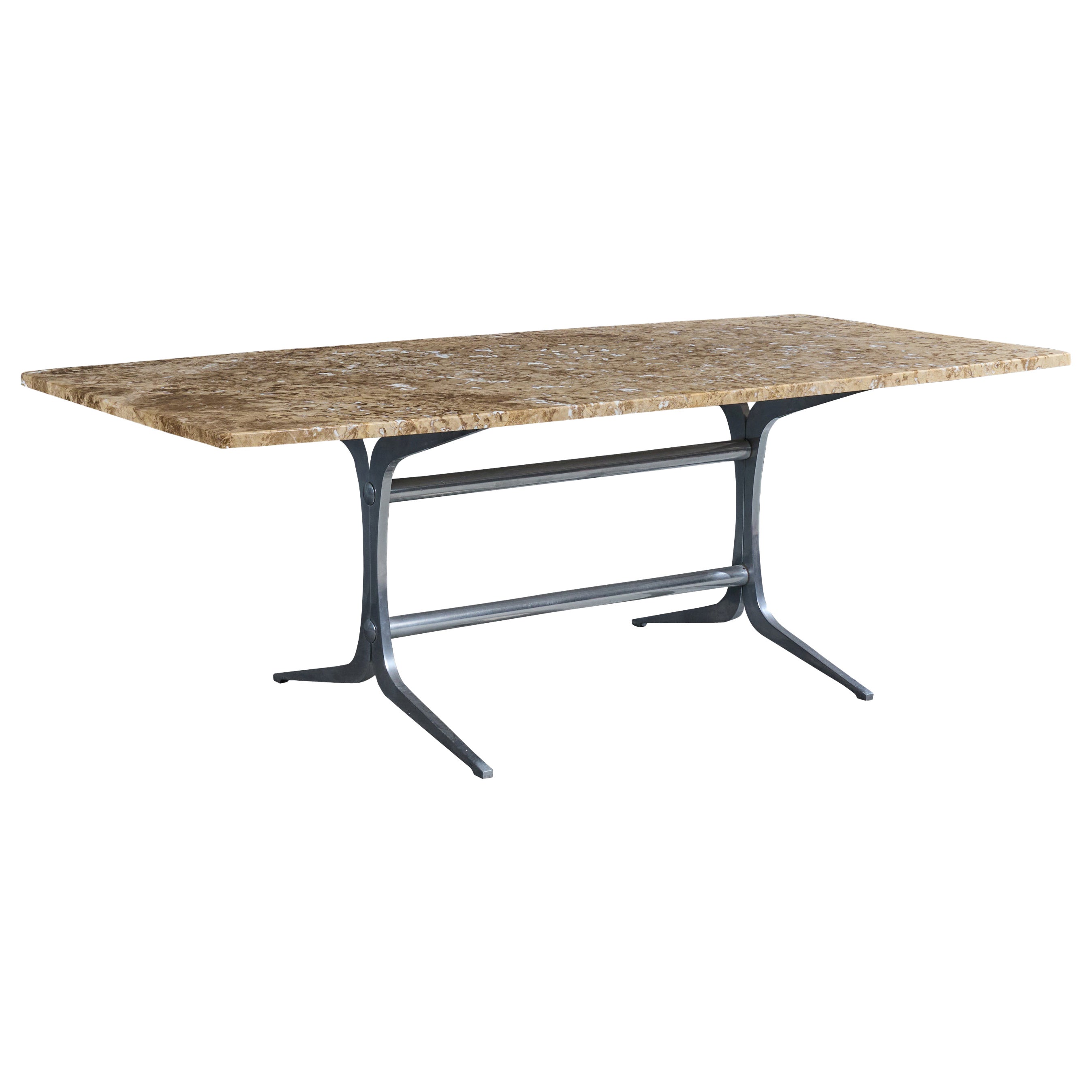 Pierre Pichard, Dining Room Table, Metal, Marble, France, 1970s For Sale