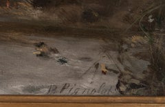 Fisherman by the Riverbank, Atmospheric Woodland Landscape