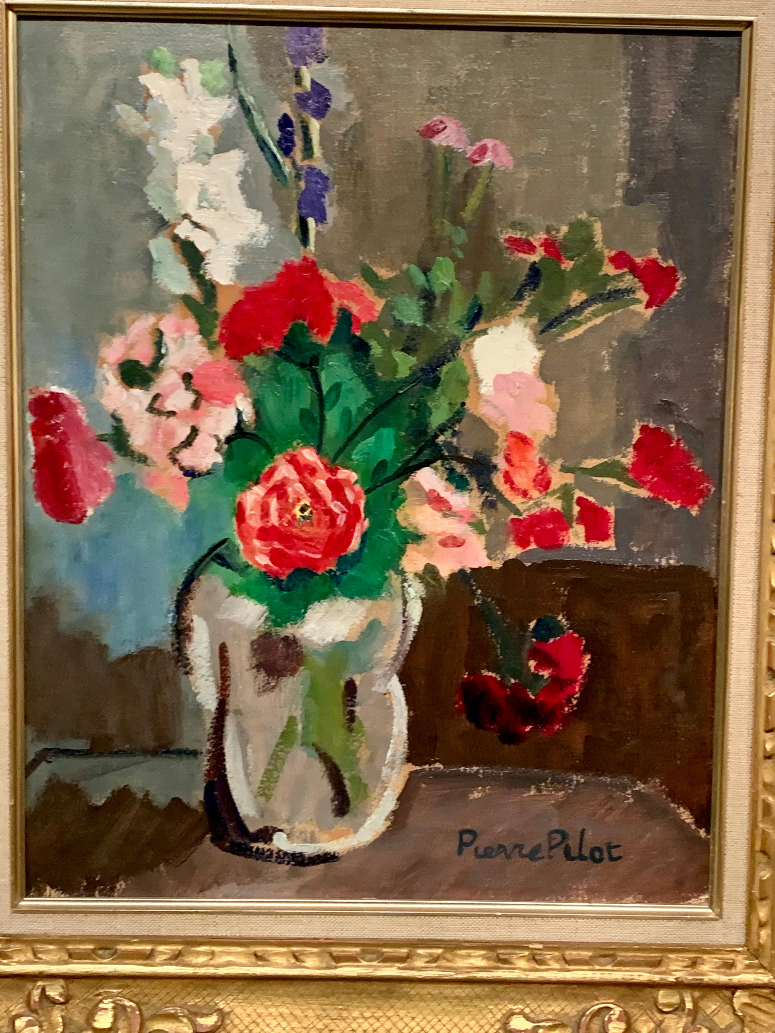 Mid Century French Impressionist still live of flowers in a vase - Painting by Pierre Pilot
