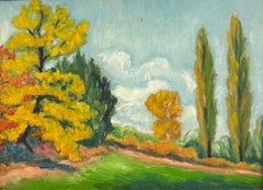 Fine Mid 20th Century French Post-Impressionist Oil Autumn Tall Trees Golden