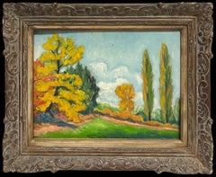 Fine Mid 20th Century French Post-Impressionist Oil Autumn Tall Trees Golden
