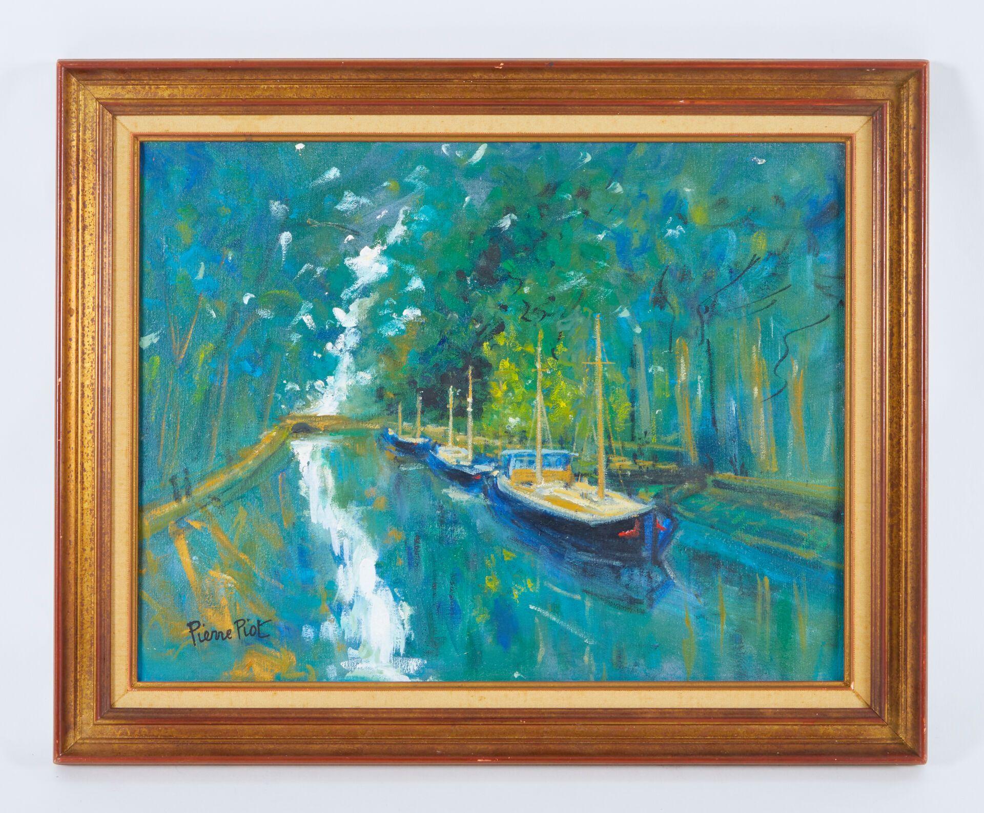 Pierre PIOT (1921-1998) Landscape Painting - Fine Mid 20th Century French Post-Impressionist Oil Canal du Midi Tranquil Scene