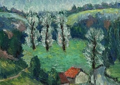 Fine Mid 20th Century Französisch Post-Impressionist Öl Grün Landschaft Gemälde