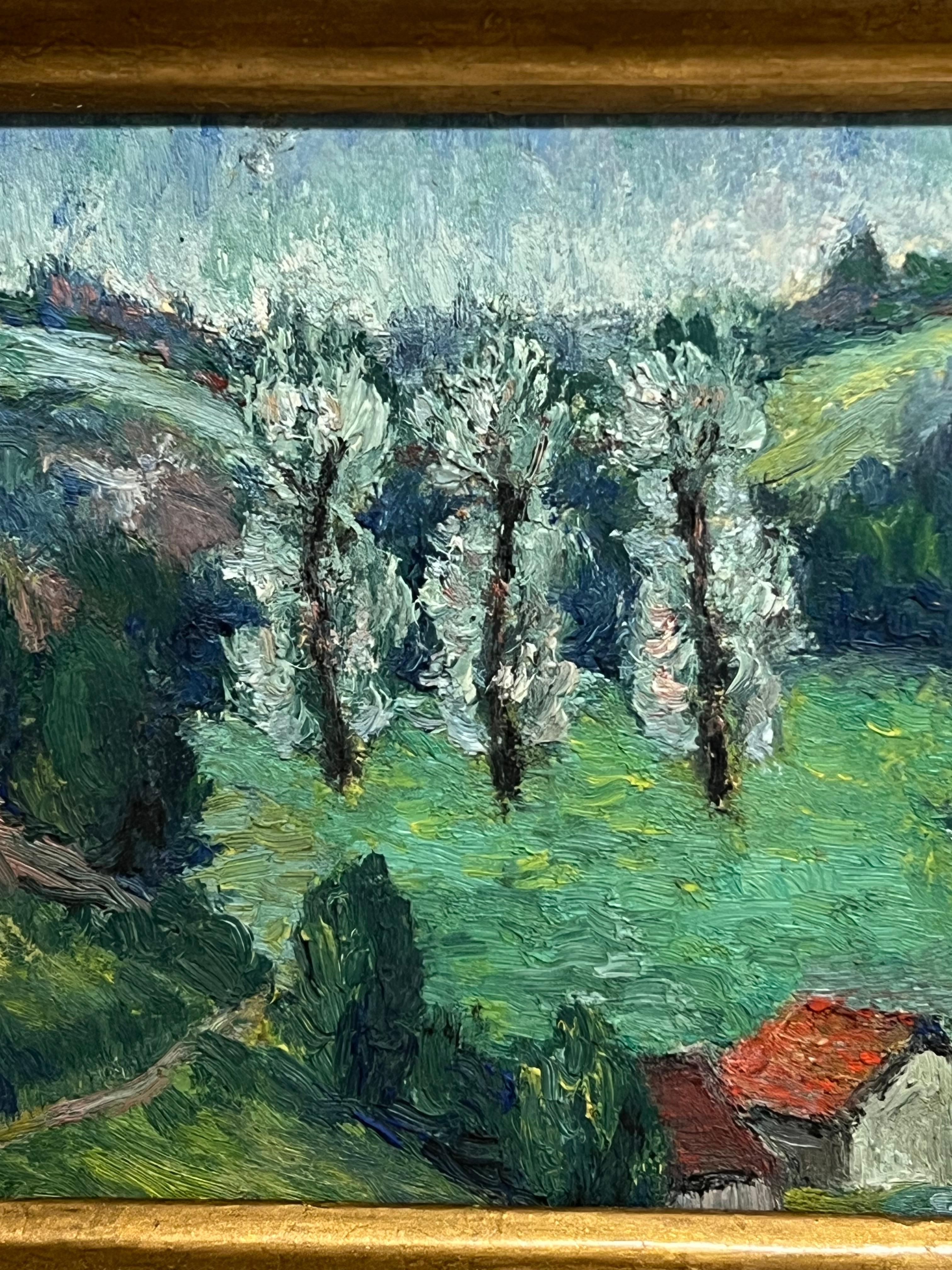 Fine Mid 20th Century Französisch Post-Impressionist Öl Grün Landschaft Gemälde im Angebot 1