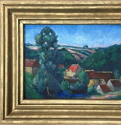 Fine Mid 20th Century French Post-Impressionist Oil Red Roof Village Houses