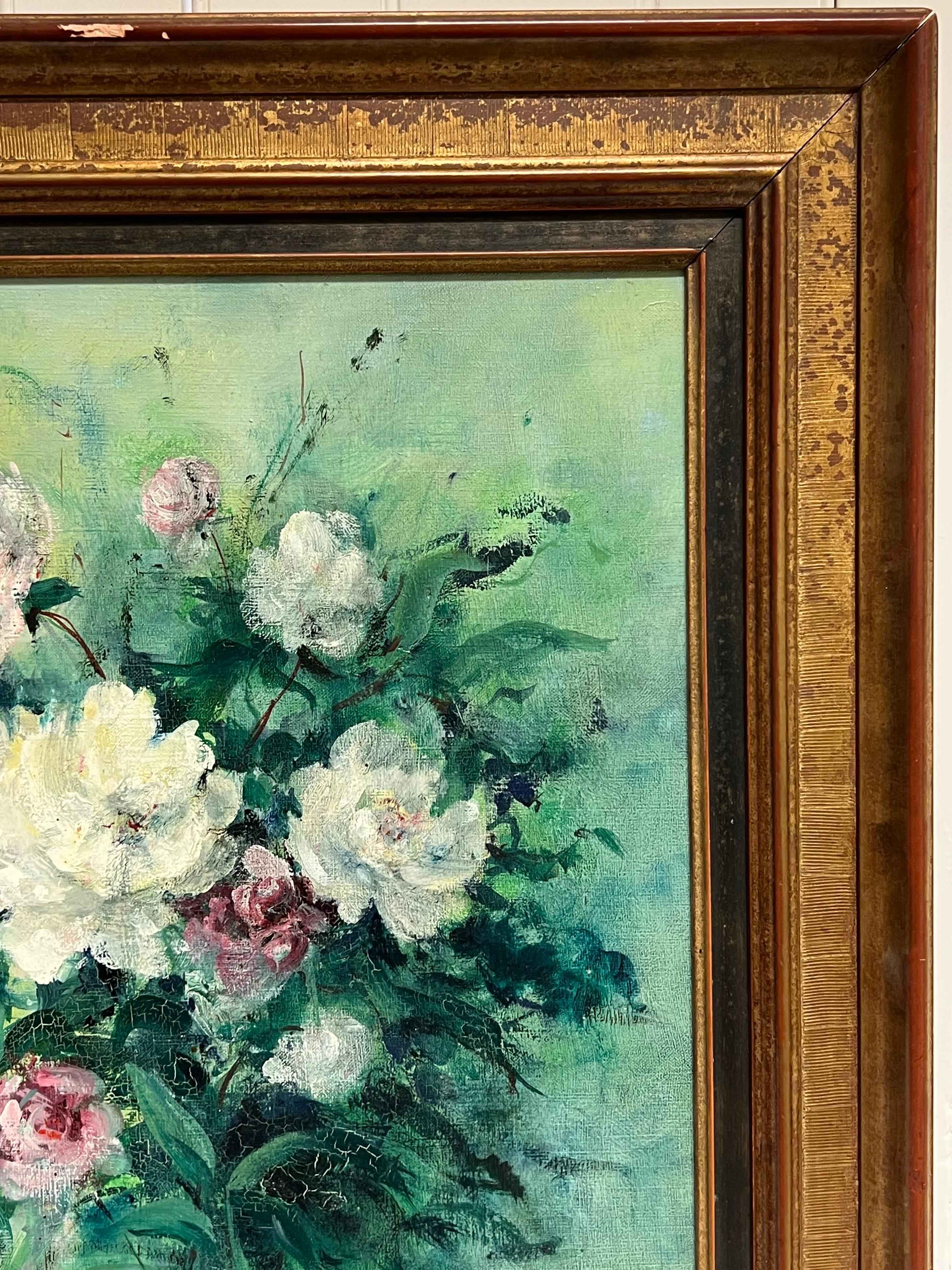 Large 20th Century French Impressionist Oil Still Life Flowers - Post-Impressionist Painting by Pierre PIOT (1921-1998)