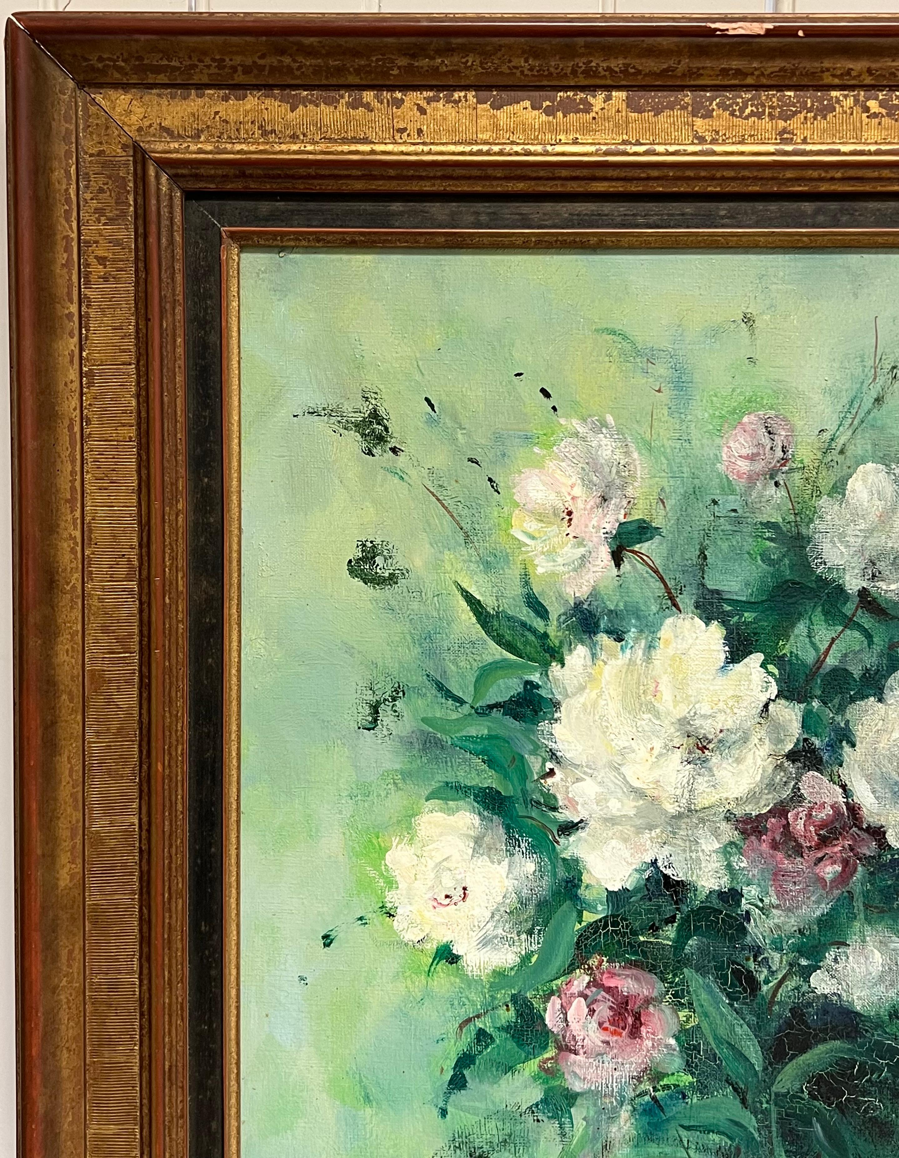 Large 20th Century French Impressionist Oil Still Life Flowers - Black Still-Life Painting by Pierre PIOT (1921-1998)