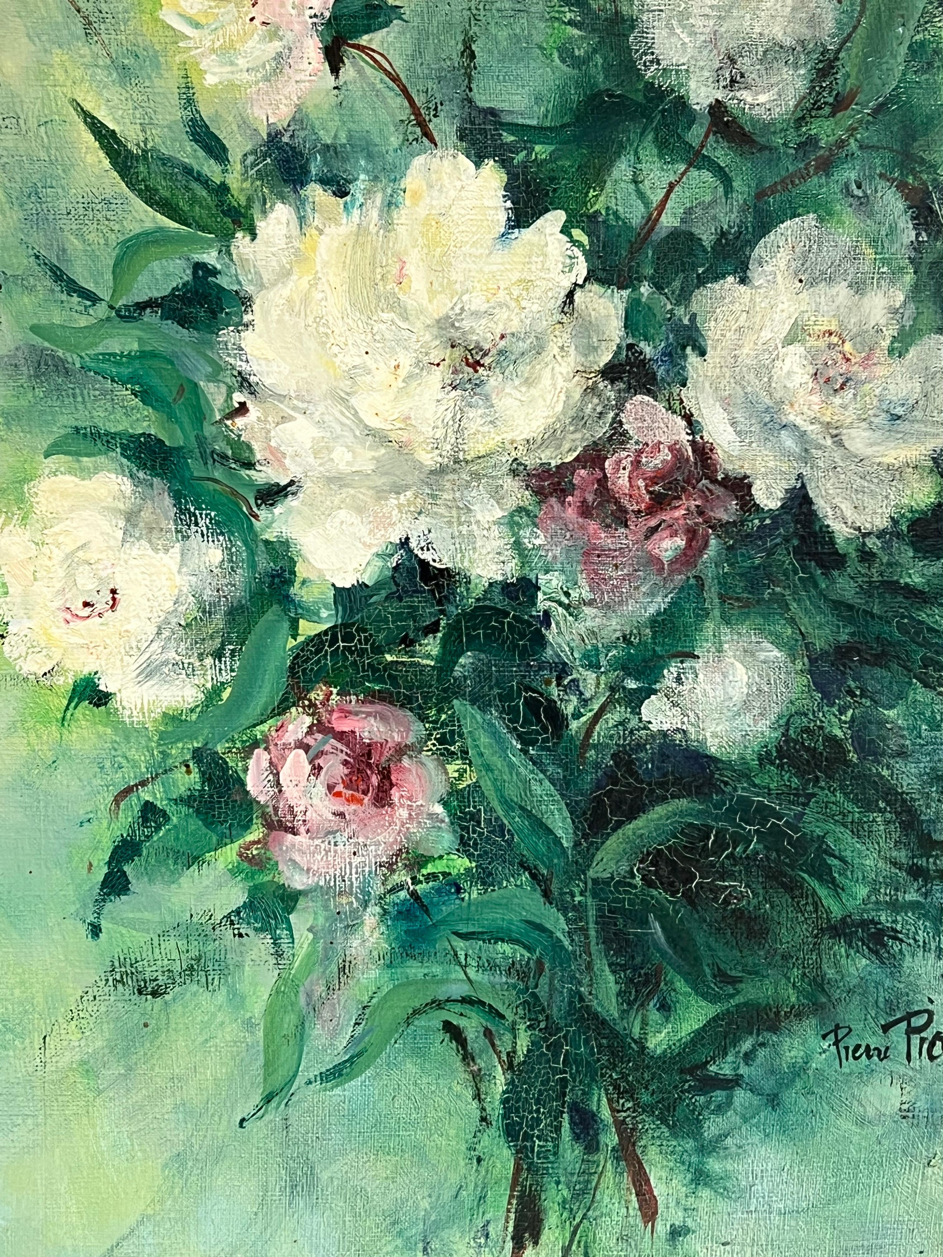 Large 20th Century French Impressionist Oil Still Life Flowers For Sale 1