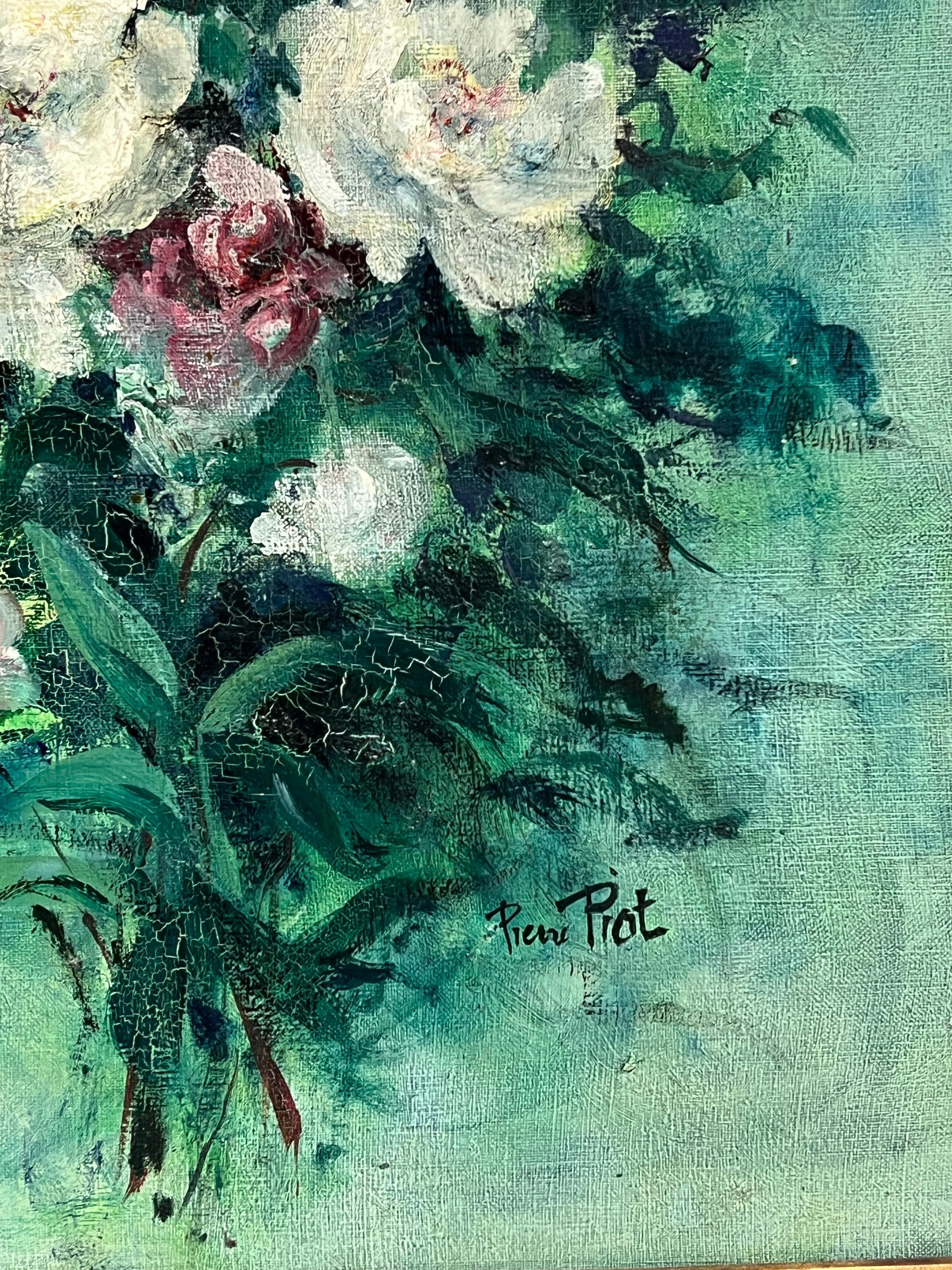 Large 20th Century French Impressionist Oil Still Life Flowers For Sale 2