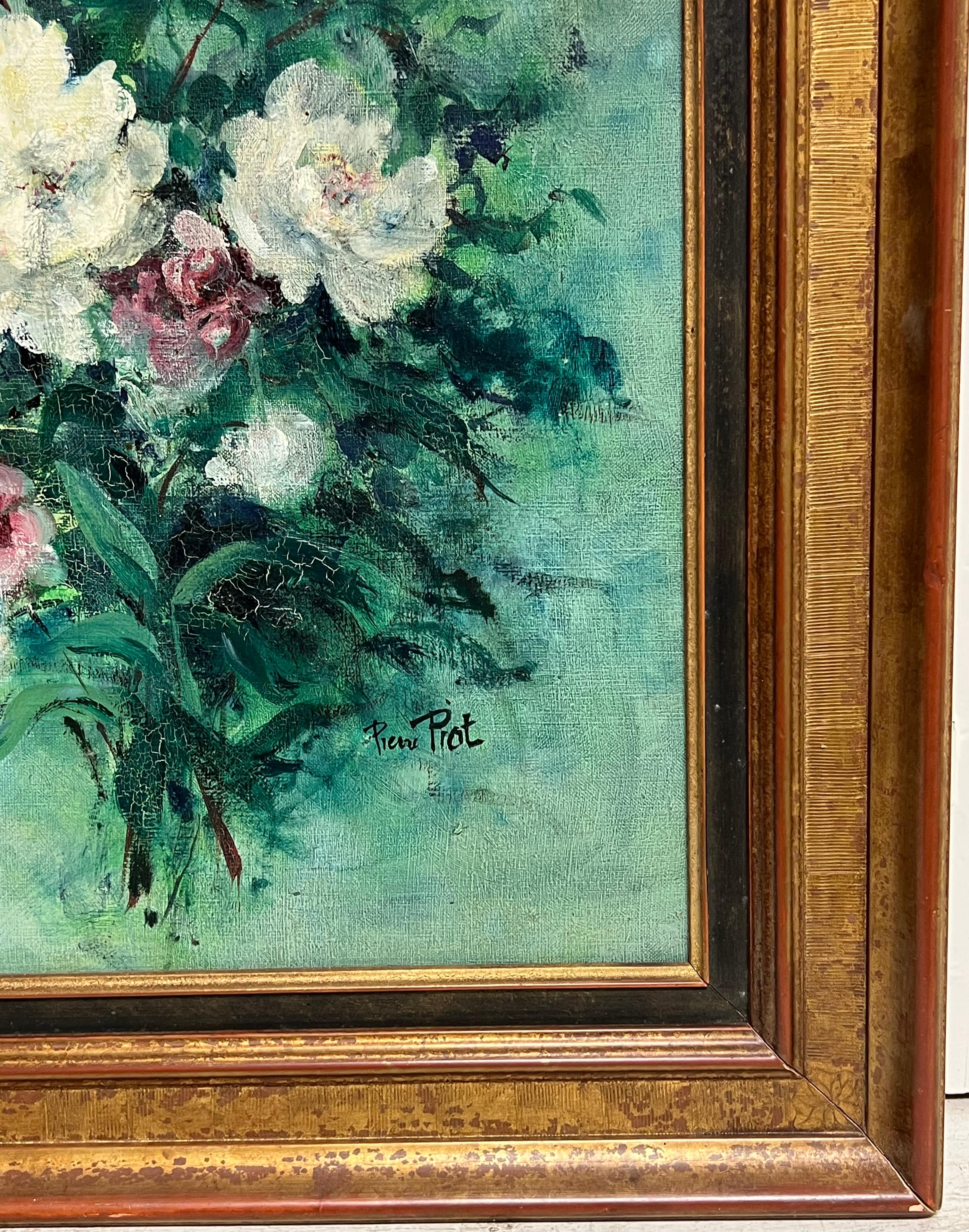 Large 20th Century French Impressionist Oil Still Life Flowers For Sale 3