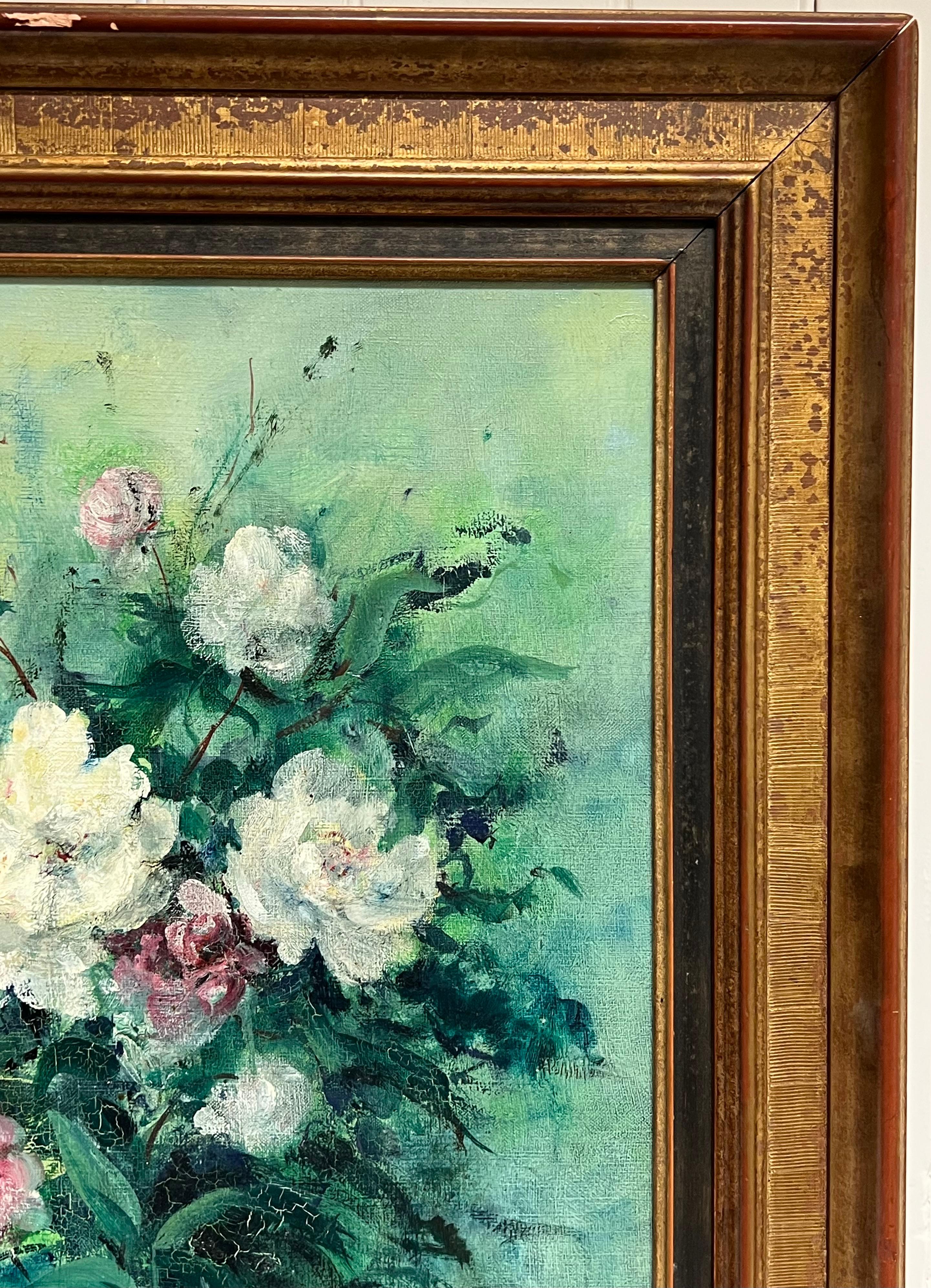 Large 20th Century French Impressionist Oil Still Life Flowers For Sale 4