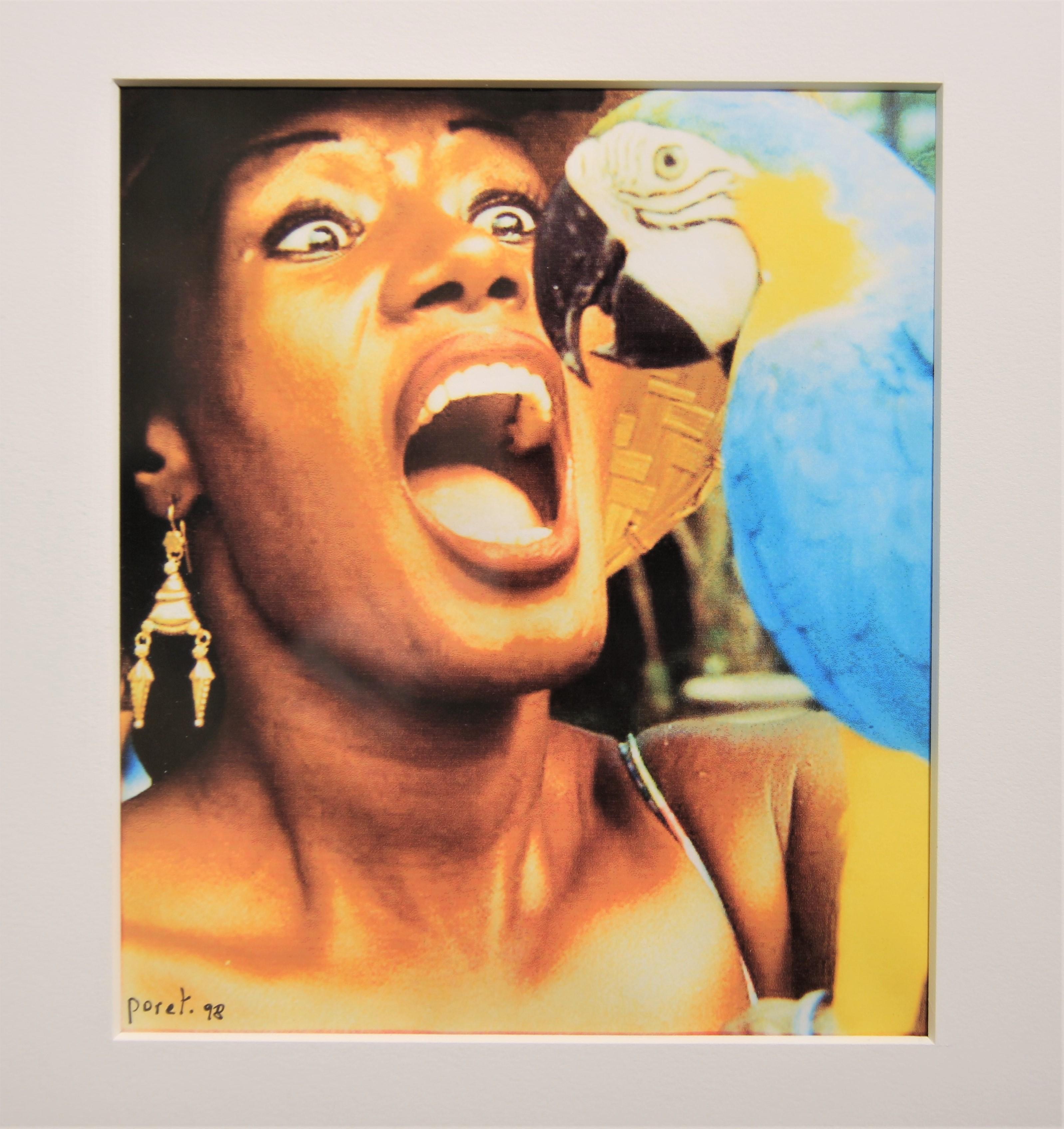 “Grace Jones 1” Blue, Yellow, and White Manipulated Photograph Portraits on Grid - Print by Pierre Poretti