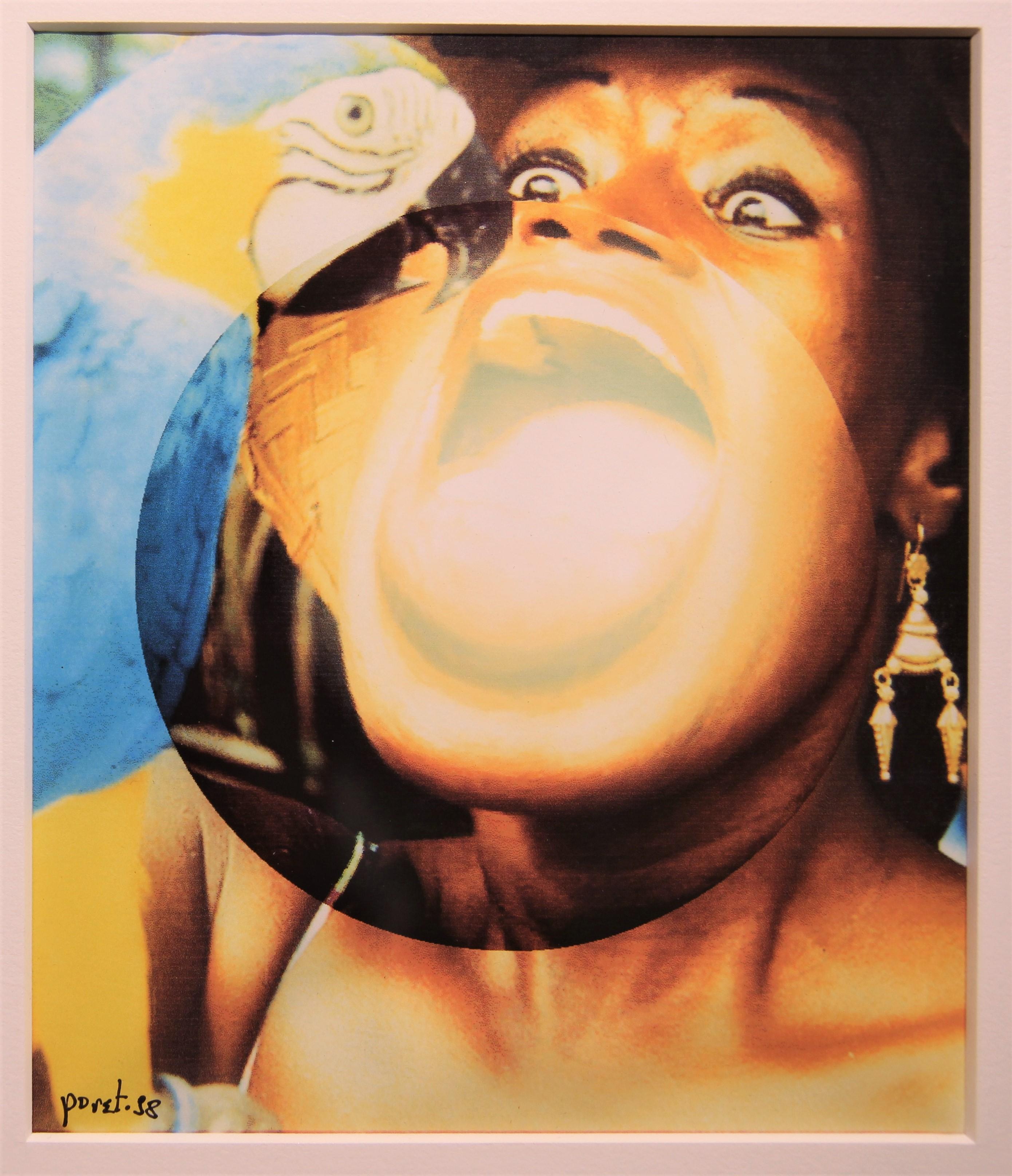 “Grace Jones 1” Blue, Yellow, and White Manipulated Photograph Portraits on Grid - Modern Print by Pierre Poretti