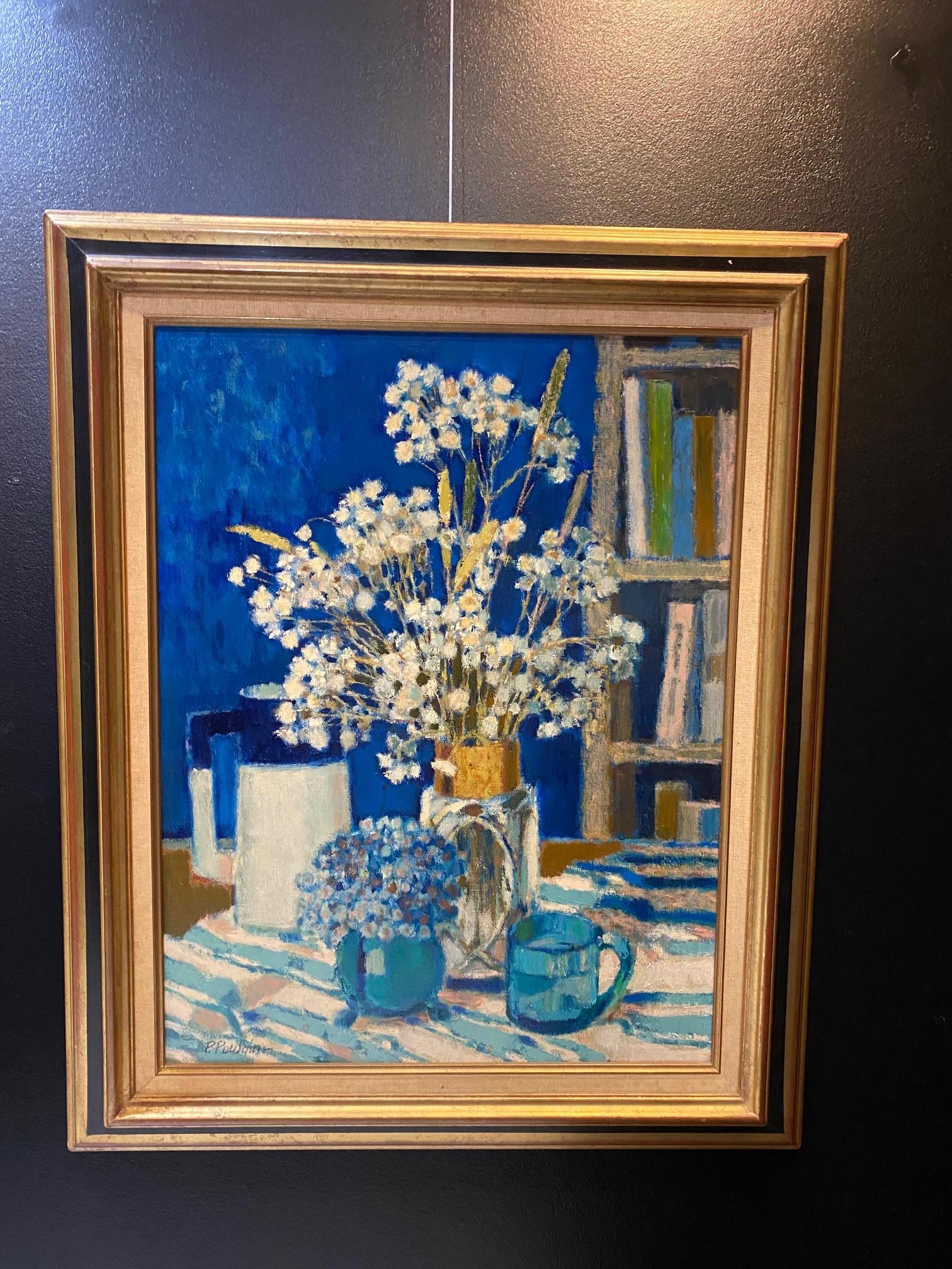Harmony in blue by Pierre Poulain - Oil on canvas 50x65 cm For Sale 4