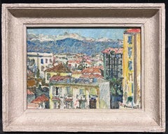 1950's French Post Impressionist Signed Oil View over Antibes Rooftops