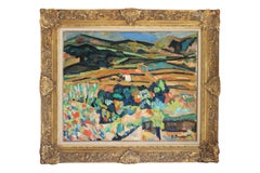 Große Französisch Landschaft Ölgemälde, Vintage Fauvist Provencial Landschaft