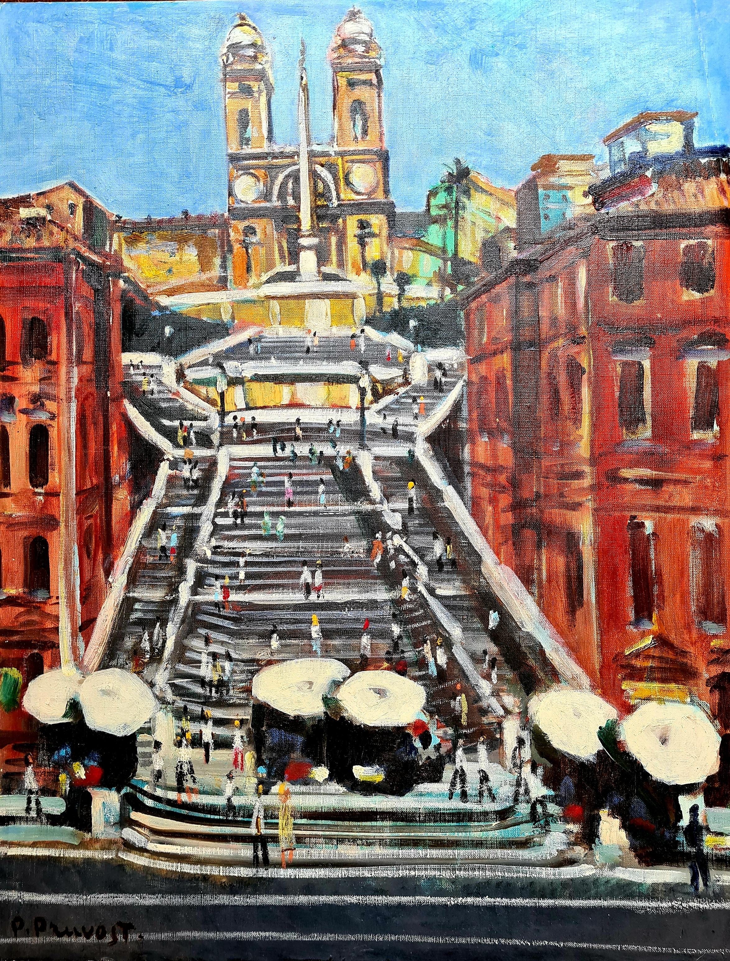 Pierre Pruvost Landscape Painting - Rome, The Spanish Steps and Trinità dei Monti