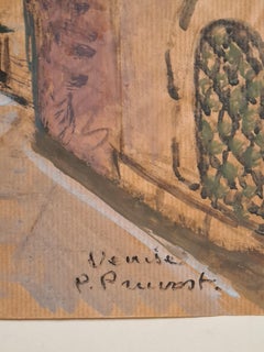 Venezia, Gouache su carta di grandi dimensioni della metà del XX secolo, Una passeggiata in piazza