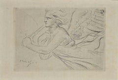 Angel - Original Etching by P. Puvis de Chavannes - Late 19th Century