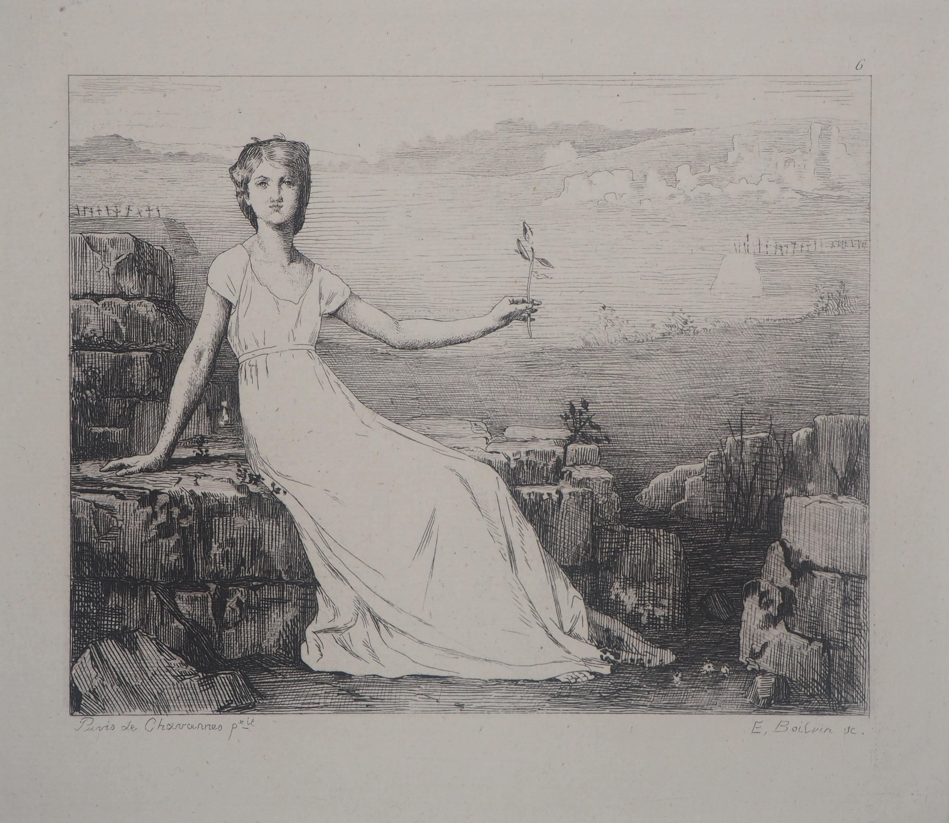 Hope - Original etching - Ed. Durand Ruel, 1873 - Print by Pierre Puvis de Chavannes