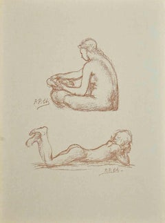 Nus - Lithographie originale de P. Puvis de Chavannes - Fin du XIXe siècle