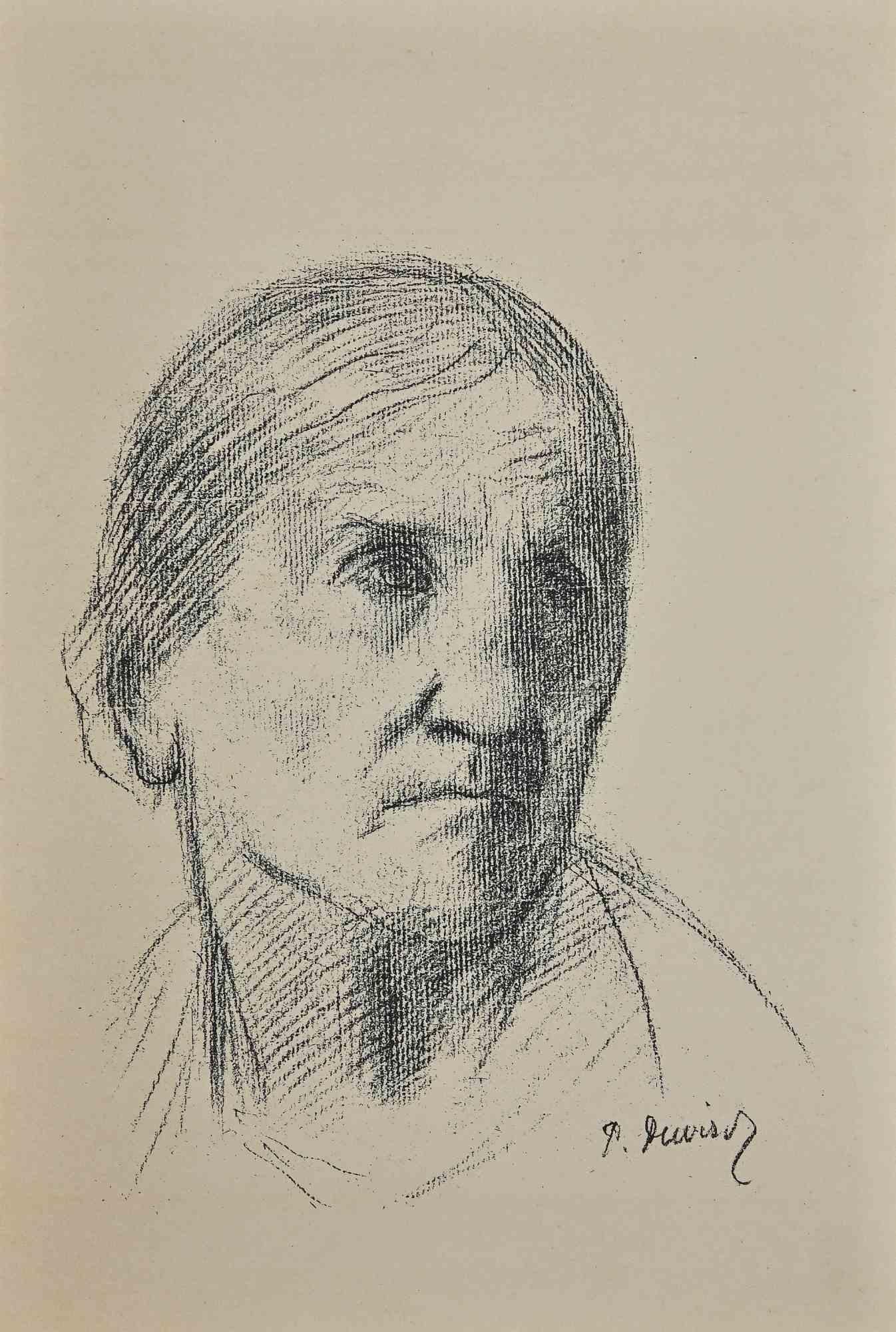 Portrait - Original Lithograph by P. Puvis de Chavannes - Late 19th Century