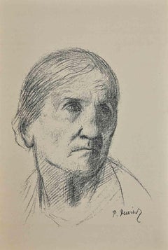 Portrait - Lithographie originale de P. Puvis de Chavannes - fin du XIXe siècle