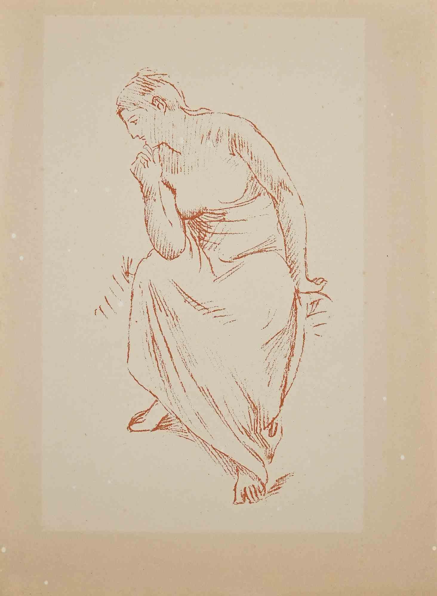 Pierre Puvis de Chavannes Figurative Print - Woman - Original Lithograph by P. Puvis de Chavannes - Late 19th Century