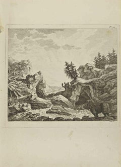 Landschaftslandschaft – Radierung von Pierre Quentin Chedel – 1755