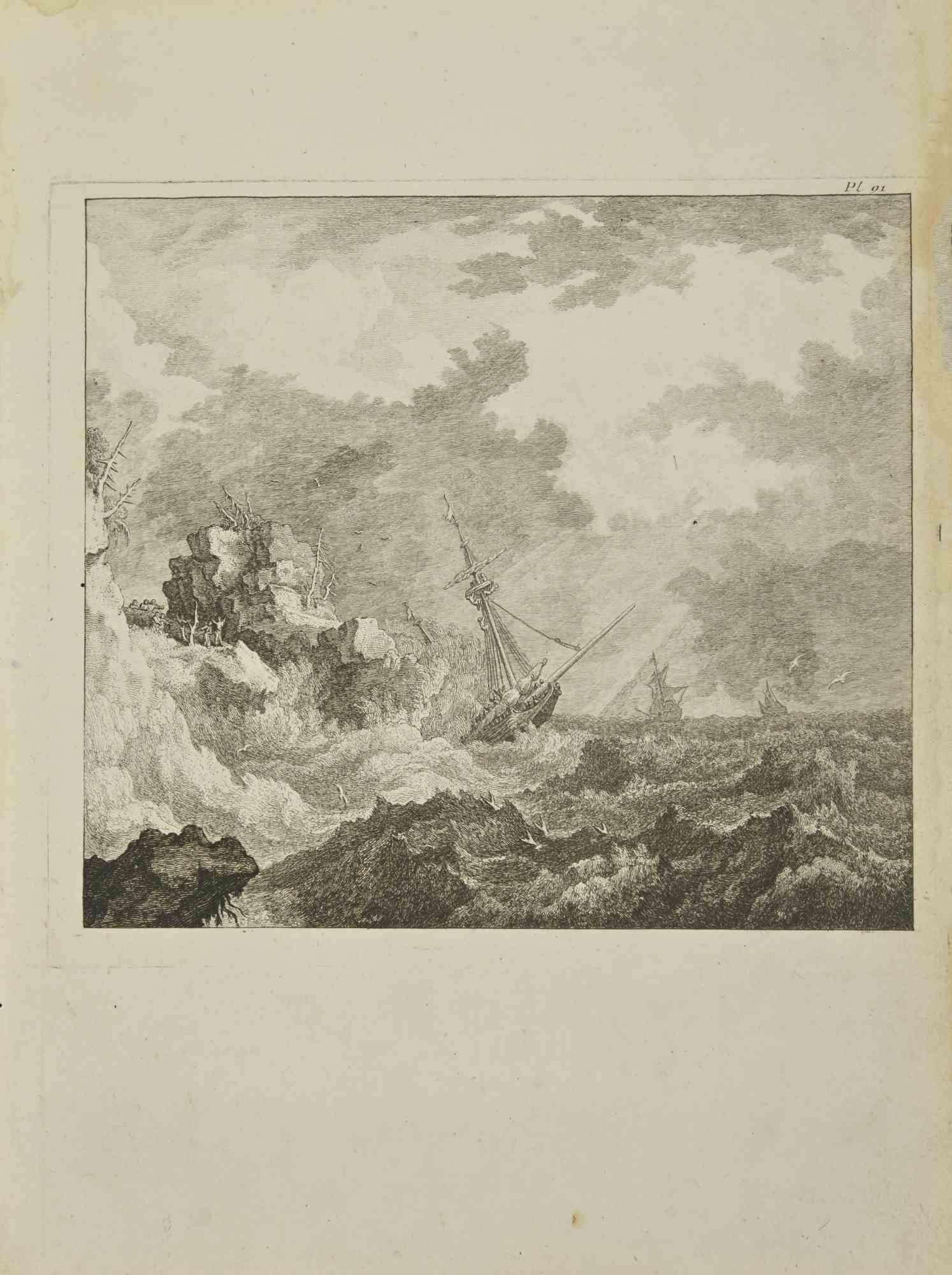 The Ocean is an etching realized by Pierre Quentin Chedel in 1755.

Good conditions.

The artwork is depicted through confident strokes.

The etching was realized for the anatomy study “JOMBERT, Charles-Antoine (1712-1784) - Méthode pour apprendre